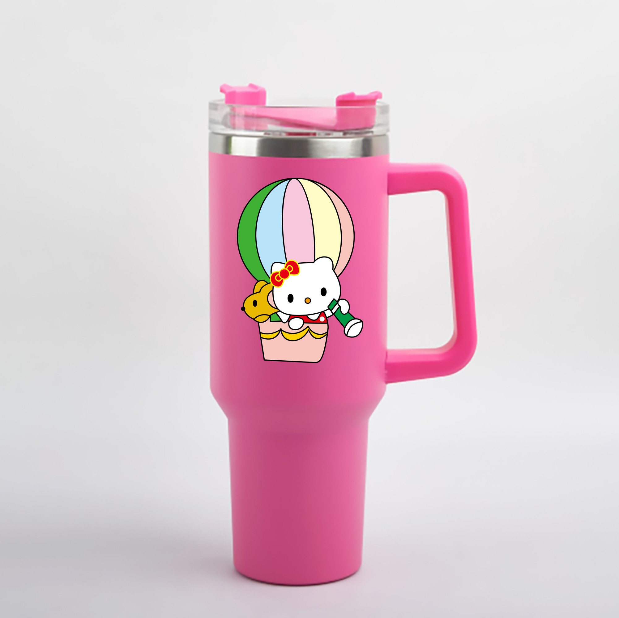 （画像用） Hello Kitty ハローキティ 1200mL車用タンブラー - クリスタルステッカー（プラスチックストロー付き）